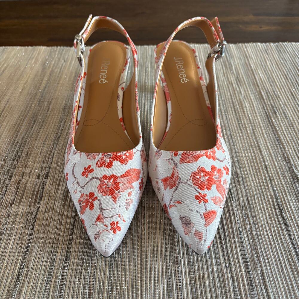 J. RENEE | Mayetta Slingback Pump Coral Floral Metallic Heel Sz 10 Wedding